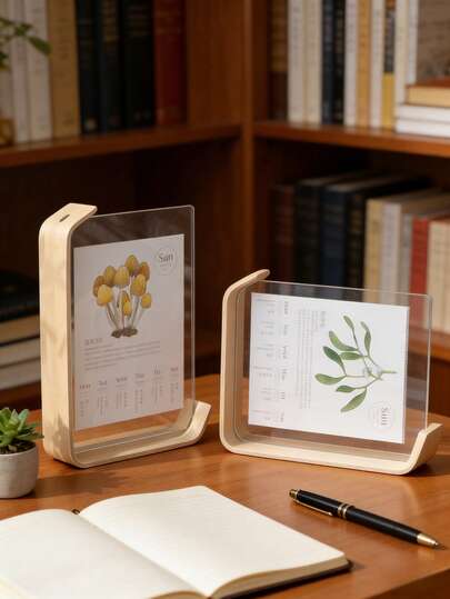 Wooden Frame Acrylic Plant Illustration Weekly Calendar Decor, Desktop Schedule Plaque, Suitable For Desk Decor/Bookshelf Decoration, Ideal New Year Gift For Literature Enthusiasts/Home Decor Lovers