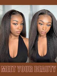 Kinky Straight Wig Blended Hair 13X4 Transparent Lace Wigs For Women 180 Density Pre Plucked With Baby Hair Yaki Straight Frontal Wigs - SNatural - View 6