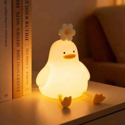 1個 かわいいアヒルの形の夜間ライト、USB充電式センサーナイトライト、LEDシリコンタップライト、寝室用充電式ランプ、3段階の明るさ調整タイマー付き、寝室やリビングの雰囲気ランプ