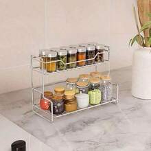 New Double-Layer Storage Rack, Multi-Function Kitchen Spice Rack, Home Bathroom Toiletry Organizer, Cup Holder - Silver - View 5