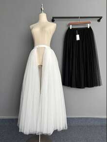 新款高腰中长款薄纱裙，褶裥喇叭裙摆，显瘦效果 - 彩色 - 查看 3