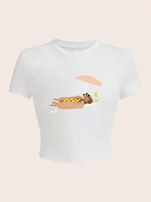 Women's Summer Y2K Spicy Puppy Print Casual Simple Everyday Slim Fit Round Neck Short Sleeve T-Shirt Top Women's Summer Cute Top White - White - View 2
