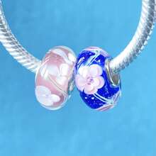 100% 正品 925 纯银穆拉诺玻璃吊坠，原创手工手链吊坠，女士花朵吊坠，女士珠宝礼品，1 个吊坠，不含手链 #SW8 - 藍色 - 查看 1