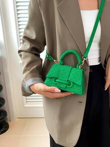 Bolso de mano con textura de nicho francés para mujer, bolso cuadrado pequeño con forma, bolso de hombro versátil y de moda, primavera - Verde - Ver 1