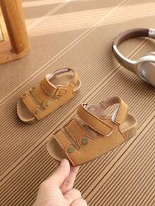 1 Pair Children's Boken Sandals, PU Upper, Anti-Slip Outsole, Hook And Loop Closure - Brown - View 15