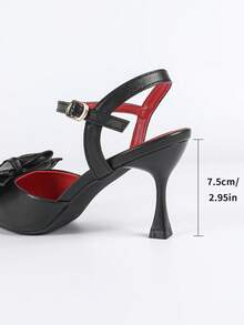 Women's Retro Romantic Bow Pointed Toe Stiletto High Heel Shoes, Elegant Office/Date/Party Versatile Pumps, Suitable For Valentine's Day - Black - View 7
