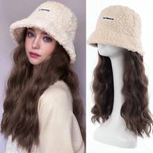 14英寸长波浪假发，白色羊毛帽，合成纤维材质 - 棉质帽假发，高温丝，自然逼真，适合日常佩戴，基础款 - 彩色 - 查看 13