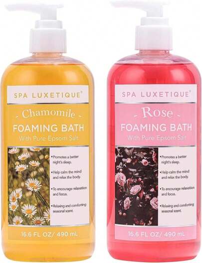 Bubble Bath, Spa Luxetique Foaming Bath For Women With Pure Epsom Salt, Bath Sets Rose And Chamomile Scent, Moisturizing And Relaxing Spa Gifts For Mom, 33.2 Oz (2 Pack)