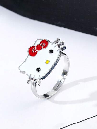 Sanrio Un inel drăguț și modern cu desene animate HelloKitty, cu design deschis și accesorii versatile pentru naveta zilnică.