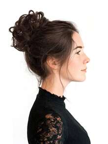 假发、发髻假发、发圈、哑光高温丝质发髻假发、发髻假发、后脑勺假发片、大号发饰、成人花朵发髻