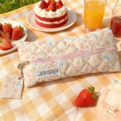 1pc Ditsy Floral Fresh Pencil Case, Cute High-Quality Large Capacity Stationery Pouch For Girls