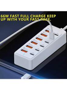 12端口66W大功率充电站 - 6个Type-C PD端口 + 6个USB-A端口 | 单端口最高支持25W低温充电 | 便携式多设备充电器，适用于笔记本电脑/手机/平板电脑 | 家用/办公/旅行/工作场所电源集线器，新品上市 - 白色 - 查看 9