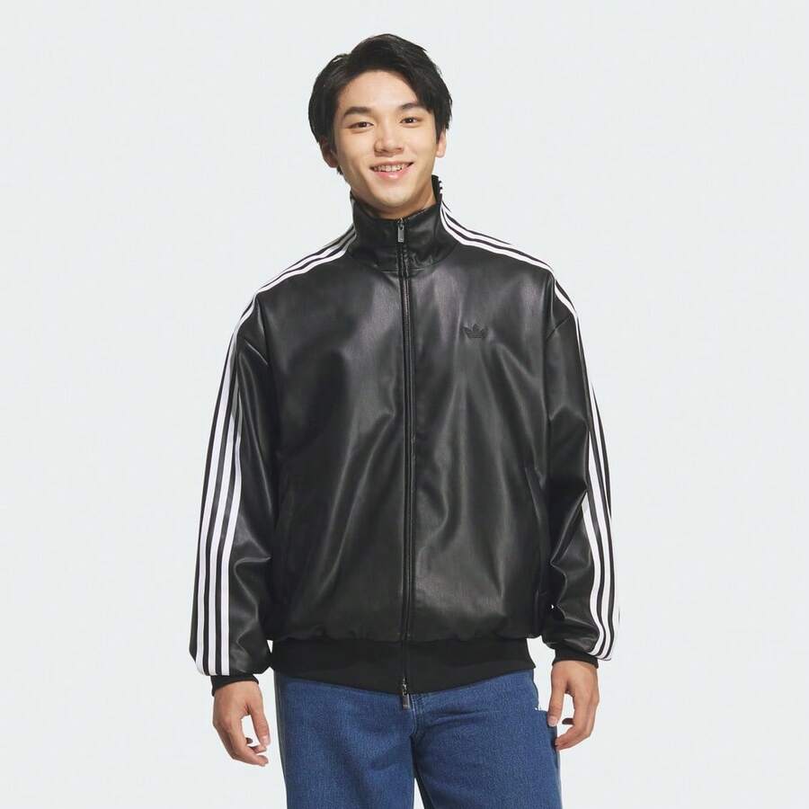 Adidas Originals 男士人造革 3S TT 夹克 KQ5472 - 黑色 - 查看 1
