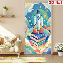 2D Flat 2D Door Banner, 1 Pc Polyester Material, Back-To-School Themed Party Banner, Featuring Rocket And Book/Pencil Design Elements. Suitable For Front Doors, Indoor/Outdoor Decoration, Photography, And Back-To-School Celebrations. No Power Required. 2D Flat Design. - 1PCS - View 3