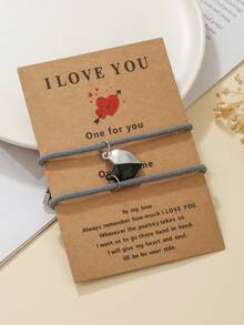 2条/套心形吊坠手链，休闲度假风涤纶手链，适合女性、情侣、日常佩戴、度假、情人节、生日等场合，可作为送给女朋友的礼物。 - 彩色 - 查看 3