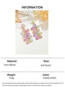 OOQ 1 Pair Handmade Bohemian Gradient Color Raffia Flower Earrings, Summer Niche Design Minimalist High-End Floral Tassel Earrings, Suitable For Women's Daily, Vacation, Party Wear - Mixed Color - View 8