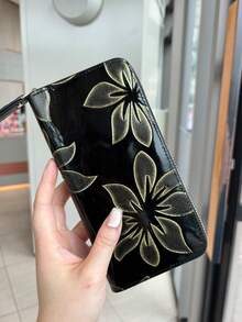 时尚高端复古压花长款女士钱包，优雅皮革雕花手拿包，带手机槽、多卡槽和零钱袋，可爱长款钱包，Fairycore - 黑色 - 查看 8