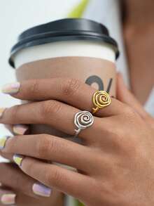 Frminee 2枚/1枚 厚款螺旋戒指 女士不锈钢个性戒指饰品，螺旋戒指 防水 醒目戒指 - 彩色 - 查看 5