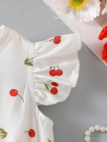 2-5岁女童樱桃印花纯棉公主裙，可爱时尚儿童夏季连衣裙 - 紅白色 - 查看 7
