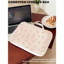1pc Pink Tulip Flower Pattern Lightweight 16/15/14 Inch Laptop Bag, PU Leather Waterproof Padded Shockproof Laptop Sleeve, Essential For College Students And Lightweight Travel - Beige - View 13