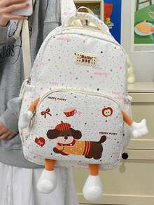 1pc Polka Dot + Puppy Design Backpack, Zipper Closure, Cute Style, Suitable For Students, Travel, All Seasons - Multicolor - View 3