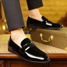 Men's Black, Blue, And Purple Lacquered Leather Loafer Shoes With Velvet Trim - 黑色 - 查看 3