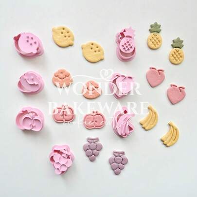 Mini Cortadores de Biscoitos em Formato de Frutas, Coelho, Banana, Maçã, Morango, Pêssego, Carimbo de Plástico, Molde Pressionável de Biscoito Cartoon, Utensílios de Cozinha para Assar e Confeitaria
