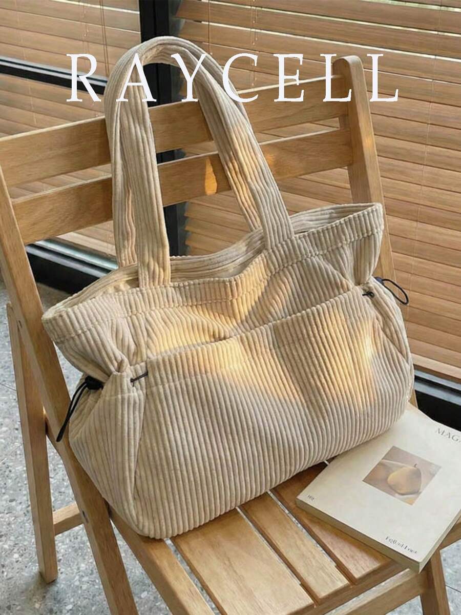 1pc Corduroy Tote Bag For Women, Large Capacity, 2026 New Autumn/Winter Versatile Casual Shoulder Bag, Suitable For College Students