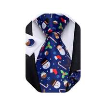 Juego de corbatas de Navidad para hombre diseño de corbatas de seda y bolsillo con caja de regalo corbata festiva de Navidad-B006 - Muñeco de nieve azul - Ver 2