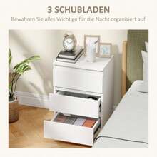 Bedside Table, Set Of 2 Side Tables With 3 Drawers, Nightstand For Bedroom Or Living Room, 40 X 30 X 59.5 Cm, White - White - View 4