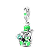 1 Silver-Plated Pendant Bead, Lucky Green Cat Paw Bead, Green Lucky Bow Pendant, Lucky Clover Bead, Jungle Adventure Trio Charm, Green Beer Party Charm, Green Gentleman Bear Charm, Green Hat Festival Trio Charm, St. Patrick's Day Bead, Fits Original 3mm Bracelet, DIY Women's Jewelry Birthday Engagement Party Gift - Green - View 18