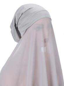 1件装女士纯色透气雪纺便捷穆斯林头巾，可快速佩戴 - 淺灰色 - 查看 3