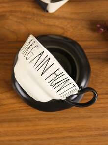 1pc Creative English Letter Coffee Cup & Saucer Set, Ceramic Material, Suitable For Home, Restaurant, Club, Party Use - Multicolor - View 2