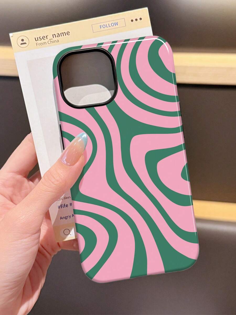 1pc Minimalist Retro Contrast Color Asymmetrical Wave Pattern Glossy 2-In-1 Filmstrip Design Hard Phone Case, Compatible With Samsung/Compatible With IPhone 11/12/13/14/15/16/17 Pro Max - Multicolor - View 1