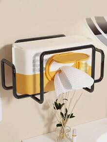 حامل مناديل الأطفال قطعة واحدة، تصميم مثبت على الحائط بدون لاصق، مناسب لتخزين المناديل والمناشف الرطبة في الحمام والمطبخ والحمام - الأسود - مشاهدة 4