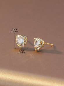 1 Đôi bông tai hình trái tim sáng bóng, kiểu dáng cổ điển, đa năng, trang sức thanh lịch phù hợp để đeo hàng ngày. - Bông tai hình trái tim - Xem 7