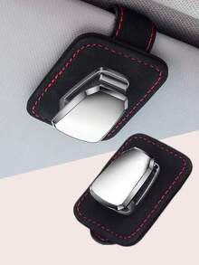 车载遮阳板眼镜架 – 绒面革和金属材质，内置海绵保护，带停车票卡槽，单手操作，通用型车载太阳镜夹