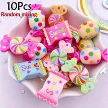 10 piezas de decoraciones planas de resina con forma de caramelos surtidos, adecuadas para scrapbooking, manualidades DIY y decoración de teléfonos, con tema de alimentos y bebidas - gemas abovedadas dulces y coloridas para proyectos creativos - Mezclar colores aleatoriamente - Ver 23