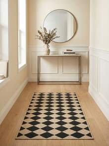 Modern Black And Beige Plaid Runner Rug - Non-Slip Washable 100% Polyester, Geometric Diamond Pattern Indoor/Outdoor Mat, Suitable For Hallway, Kitchen, Porch, Laundry Room, Entryway Decor, Holiday Gift, Washable Carpet, Easy Care Material - Multicolor - View 5