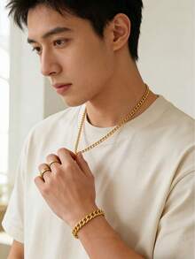 Bộ 3 dây chuyền mắt xích kiểu mạ vàng - Phong cách Hip Hop, phụ kiện dự tiệc đa năng, phù hợp cho cả nam và nữ. - Nhiều màu - Xem 4