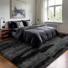 HOMORE - Tapete negro y pequeño de 2x3 pies para recámara, suave y peluda, tapete para escritorio, entrada interior, tapete para puerta, para recámara y guardería - Negro y gris - Ver 6