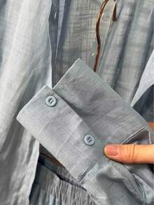 Linen Shirt And Pants Set (2 Pieces), Lined With Elastic. - Celeste - Ver 4