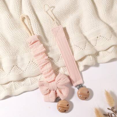 2pcs Baby Pacifier Chain, Fashionable Printed Pacifier Clip And Wooden 3-Hole Pacifier Clip, Suitable For Baby Boys And Girls, Daily Use And Gift