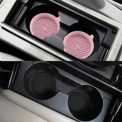 Black/Pink Car Cup Holder Mat, 3D Grid Textured Surface, Increased Friction With Cup Bottom, Firmly Holds Cup During Driving, Prevents Spilling