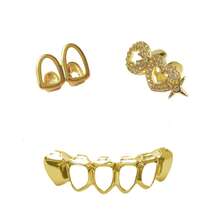 1 Set Fashionable Dual-Tone Smooth Zirconia Star Hollow 6-Tooth Grillz, Unisex Daily, Nightclub, Party Cool Accessory Teeth Grillz