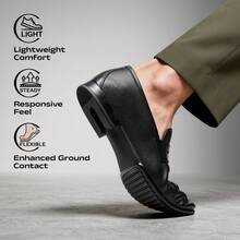 Men's Genuine Leather Penny Loafers Classic Dress Shoes Comfort Slip On Lightweight Formal Casual - 黑色 - 查看 3