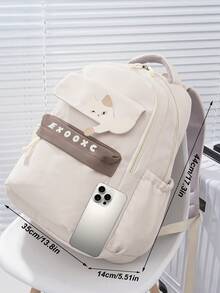 1 PC Beige Solid Color Animal Portable Travel Versatile Commuting Backpack,Multifunctional And Large Capacity Fashionable And Casual Large Capacity Portable Zipper School Bags,Travel Storage Stationery Storage,Vacation Essentials Satchel, Suitable For Earphones, Chargers, Lipstick, Cosmetics, Perfume, Skin Care And Beauty Products, Nurses, Students, Keys, Holiday Gifts - 米色 - 查看 7