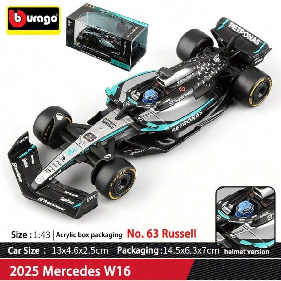 Burago 1:43 2025 梅赛德斯 W16 方程式赛车合金模型 | 精致高仿真 F1 收藏模型 - 精裝63號 - 查看 1
