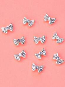 10件合金美甲配件，简约可爱日韩风格蝴蝶结，适合女性美甲装饰，DIY装饰，可在家中搭配美甲饰品或美甲贴片使用，适合日常、节日、通勤等场合。 - 銀色 - 查看 5