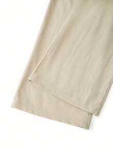 Men's Linen Pants Solid Color Pleated Mid Waist Straight Leg Casual Trousers With Pockets For Daily Office - 卡其 - 查看 9